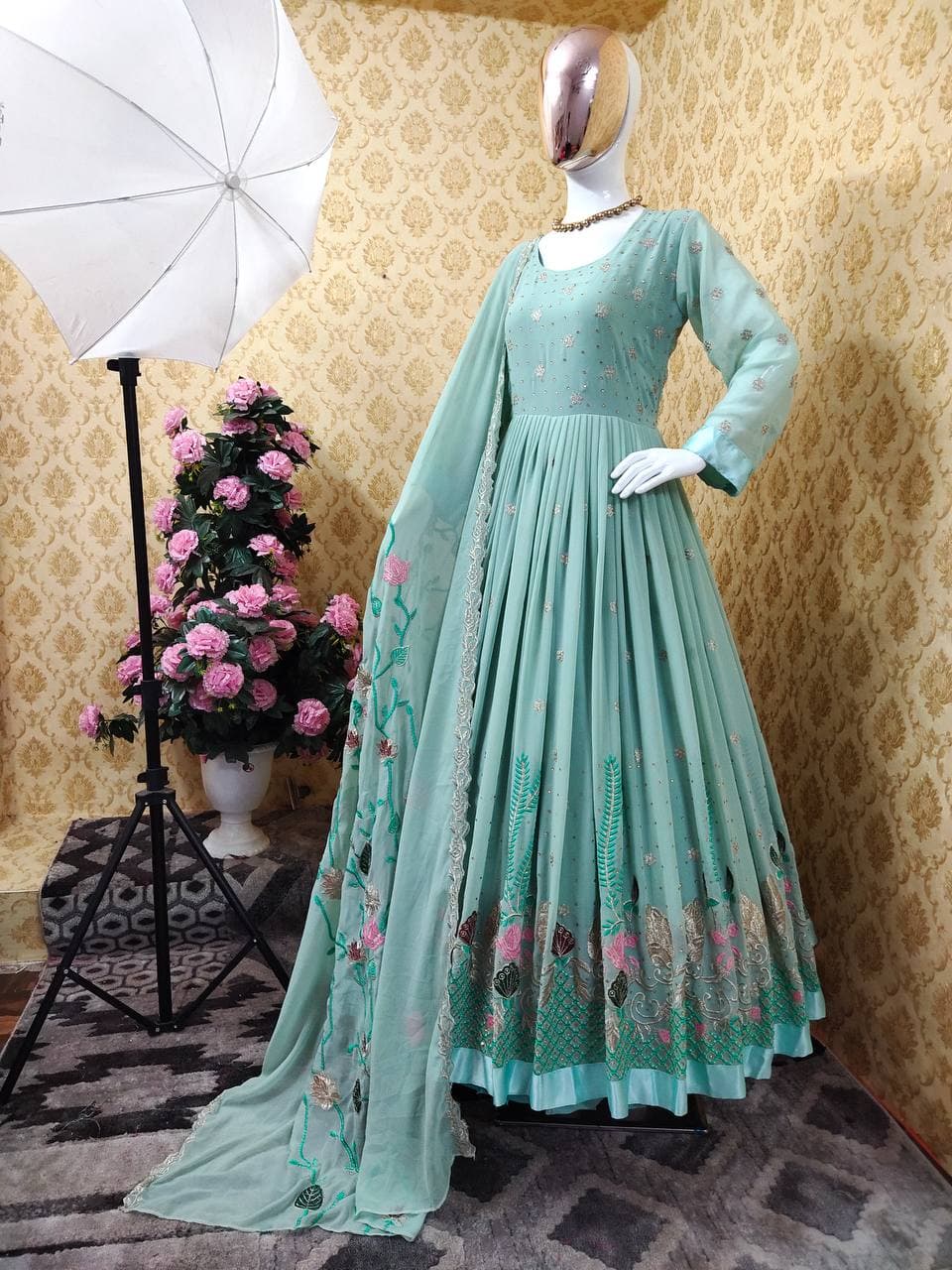 Prodigious Blue Color Georgette Occasion Wear Embroidered Work Salwar Suit