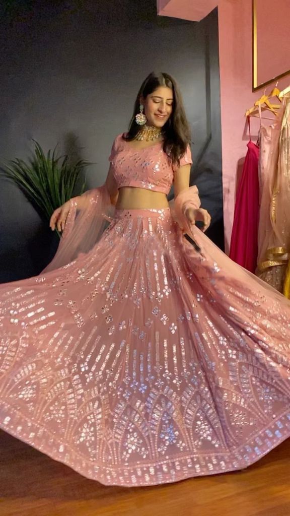 Sophisticated Peach Color Wedding Wear Georgette Embroidered Work Lehenga Choli Design