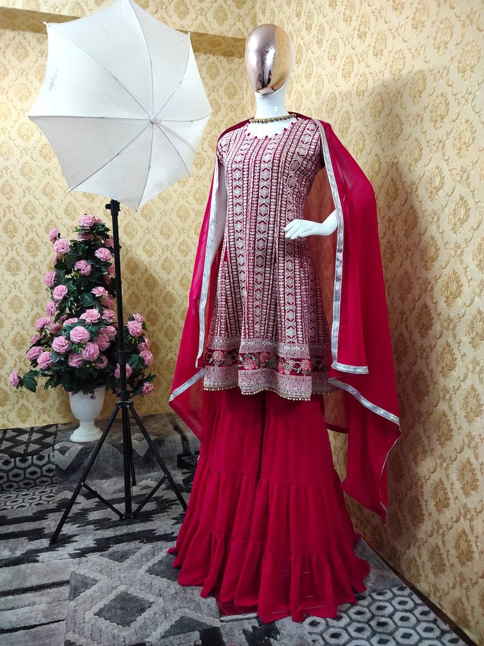 Alluring Rani Pink Color Embroidered Work Georgette Occasion Wear Salwar Suit