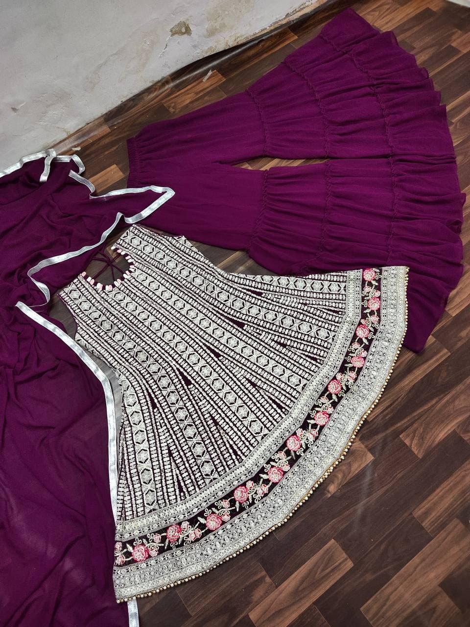 Function Wear Wine Color Georgette Embroidered Work Salwar Suit For Ladies