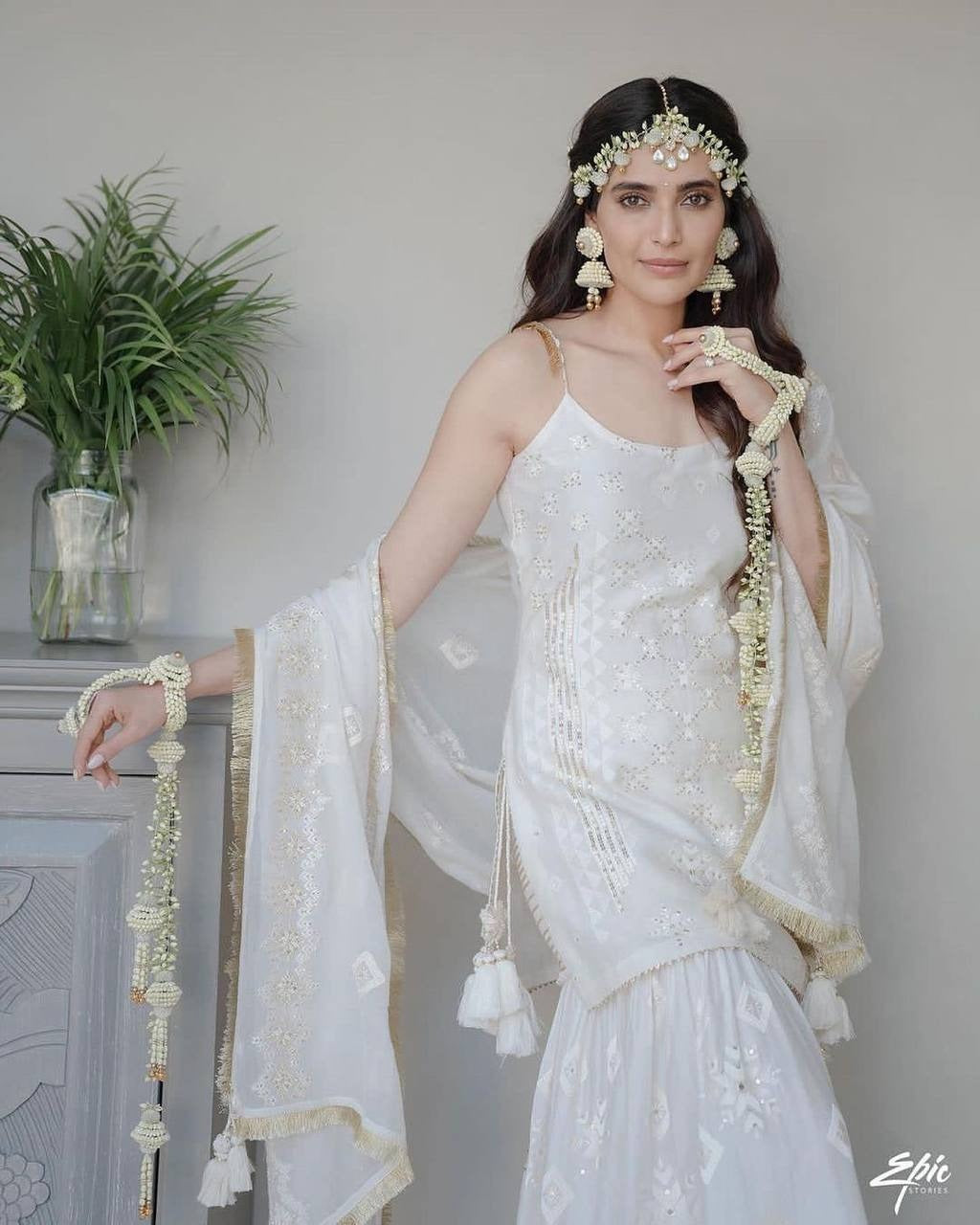 Flattering Off White Color Festive Wear Georgette Embroidered Work Sharara Suit