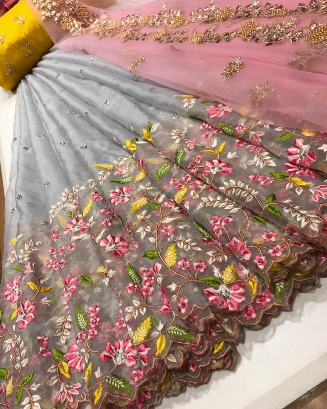 Striking Grey Color  Organza Thread Work Lehenga Choli For Function Wear