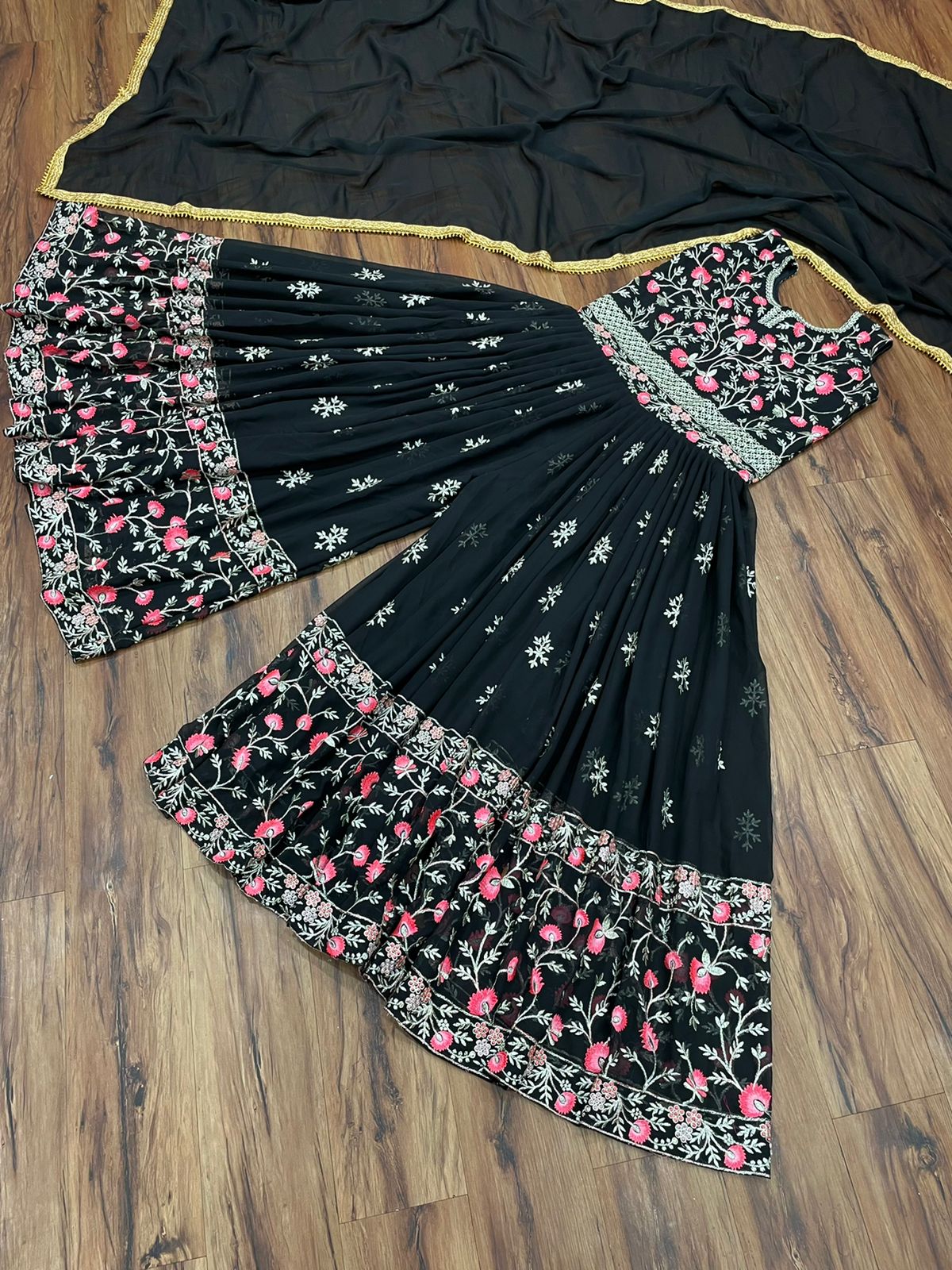 Alluring Black Color Georgette Thread Work Party Wear Jump Suit