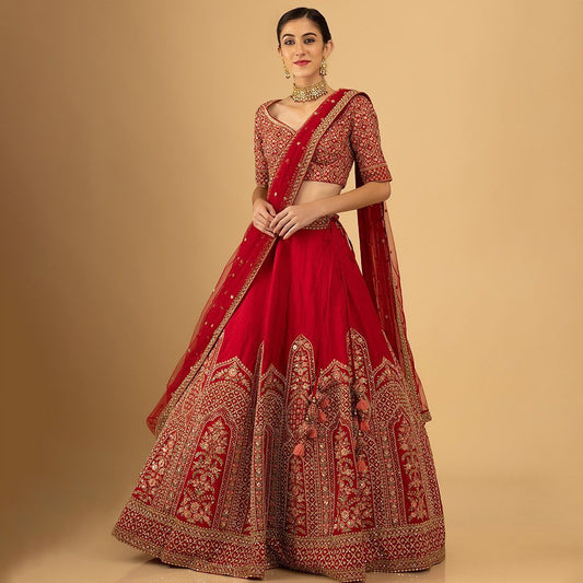 Refreshing Red Color Wedding Wear Georgette Sequence Work Lehenga Choli