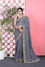Load image into Gallery viewer, Outstanding Grey Color Multi Sequence Work Wedding Wear Saree Blouse
