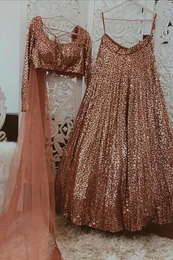 Sensational Copper Color Sequence Work Georgette Wedding Wear Lehenga Choli