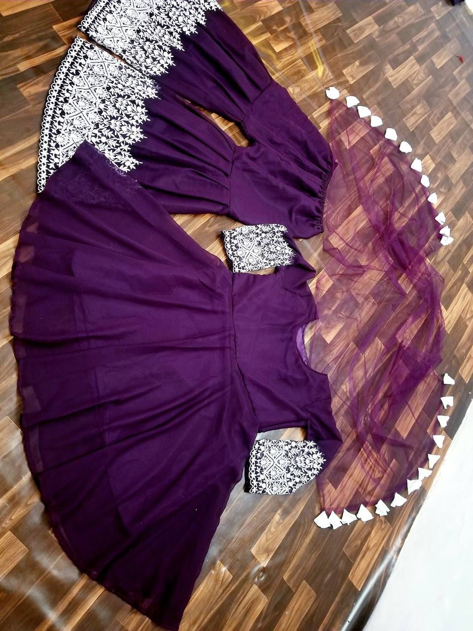 Enamroing Violet Color Georgette Embroidered Work Sharara Salwar Suit Design