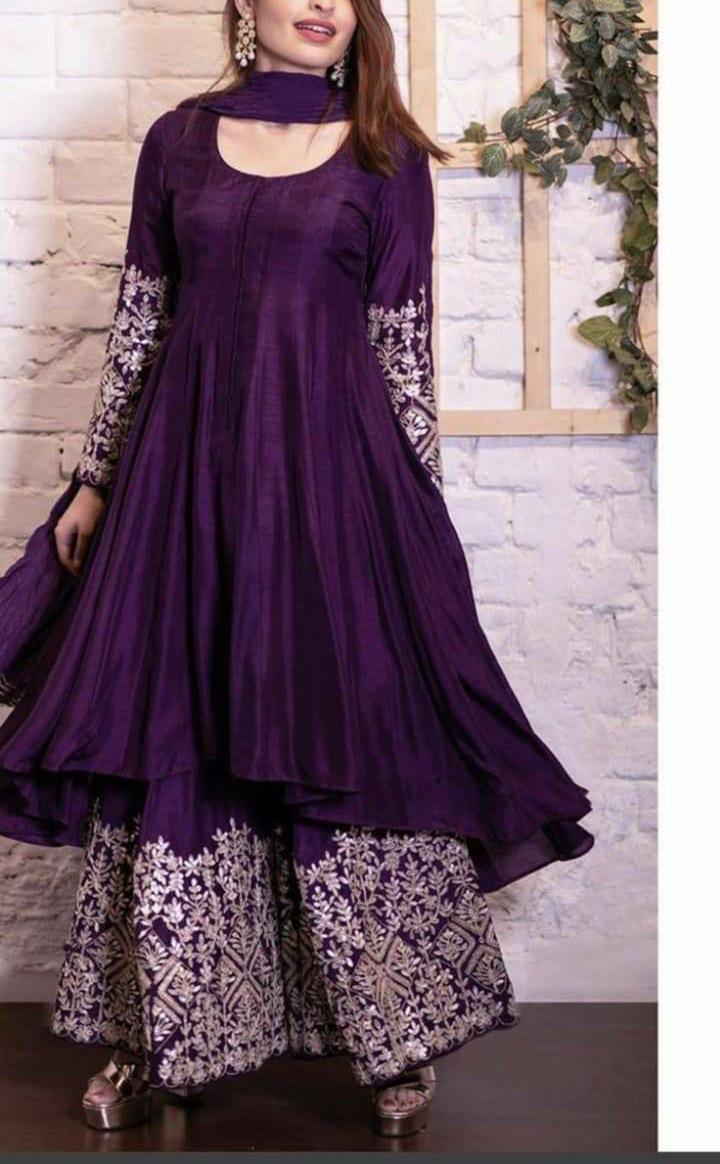 Enamroing Violet Color Georgette Embroidered Work Sharara Salwar Suit Design