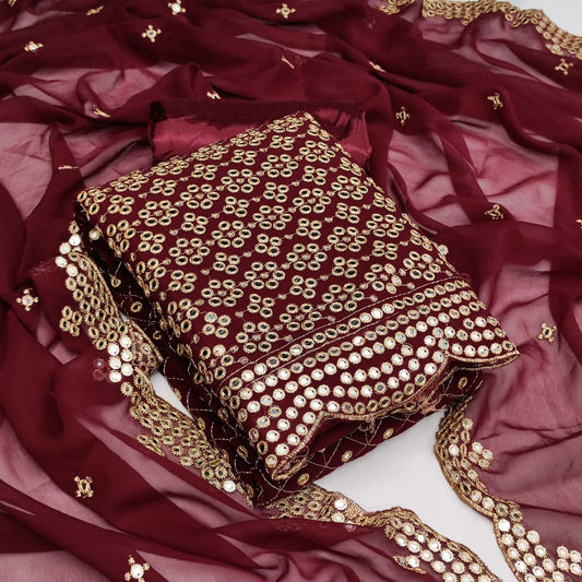 Wonderful Maroon Color Wedding Wear Sequence Work Georgette Salwar Suit