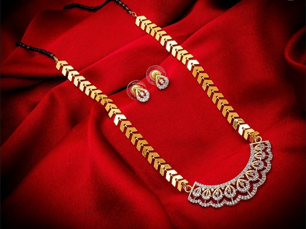 Knockout Artificial Golden Diamond Mangalsutra Set For Ladies