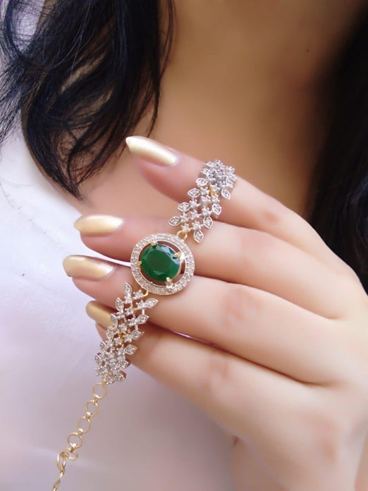 Gorgeous Green Color American Diamond Golden Artificial Bracelet