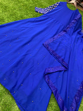 Load image into Gallery viewer, Lovely Royal Blue Color Georgette Moti Work Full Stitched Gown Dupatta
