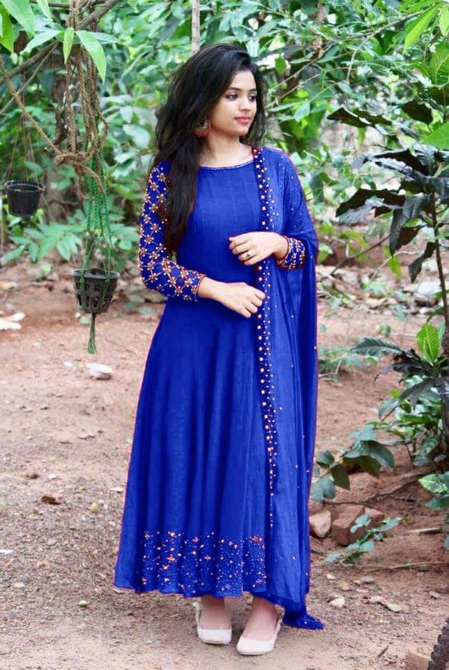 Lovely Royal Blue Color Georgette Moti Work Full Stitched Gown Dupatta