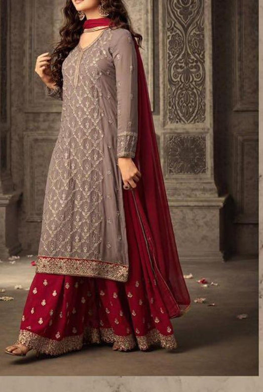 Stupendous Grey Color Georgette Embroidered Work Salwar Suit For Function Wear