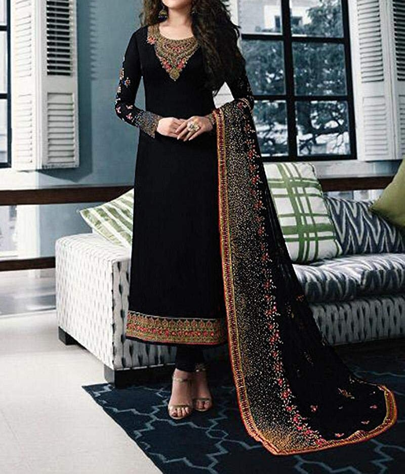 Phenomenal Black Color Party Wear Georgette Designer Embroidered Work Beautiful Salwar Suit