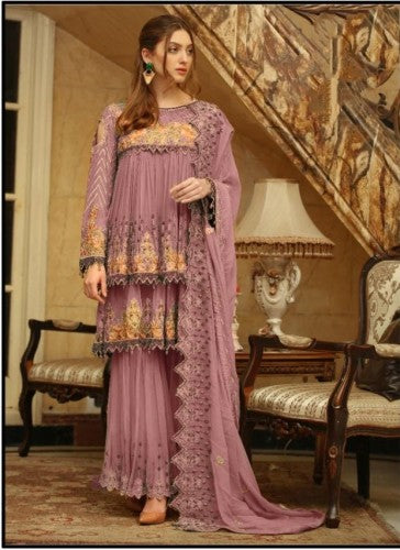 Prodigious Purple Color Designer Faux Georgette Occasion Wear Embroidered Work Salwar Suit