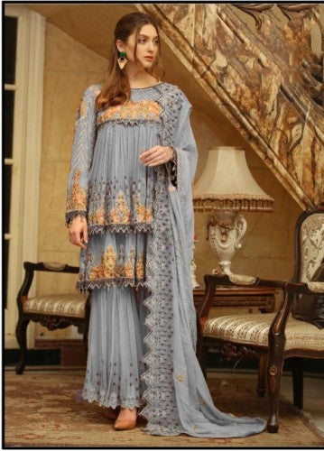 Fantastic Grey Color Super Faux Georgette Fancy Embroidered Work Indian Wear Salwar Suit