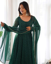 Load image into Gallery viewer, Green Georgette Lehariya Printed Full Stitched Anarkali Gown
