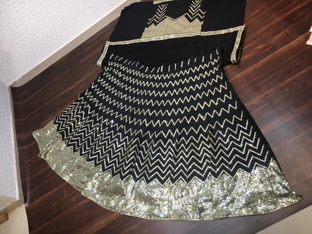Black Color Blooming Faux Georgette Occasion Wear Embroidered Fancy Work Lehenga Choli