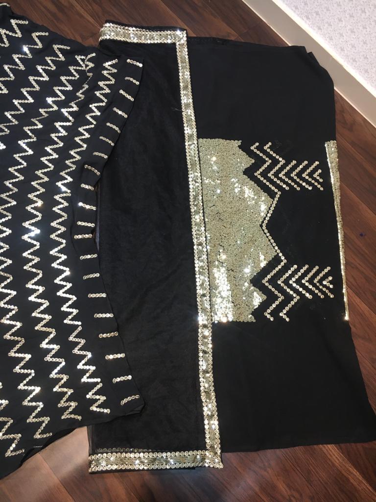 Black Color Blooming Faux Georgette Occasion Wear Embroidered Fancy Work Lehenga Choli