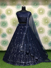 Load image into Gallery viewer, Navy Blue Color Embroidered Sequence Work Wedding Wear Georgette Lehenga Choli
