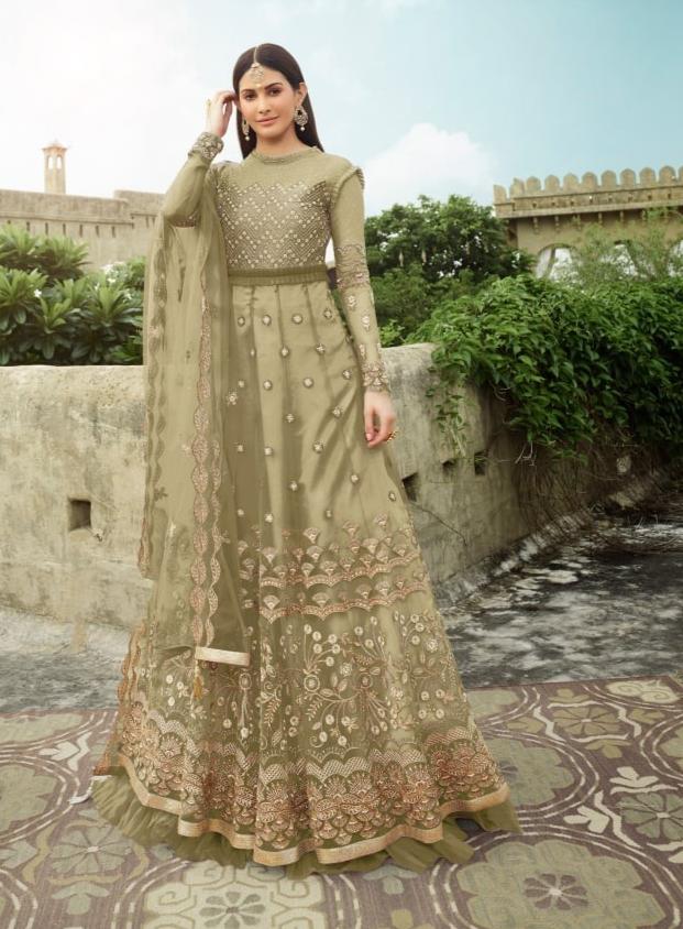 Astonishing Mehendi Green Color Net Embroidered Work Salwar Suit