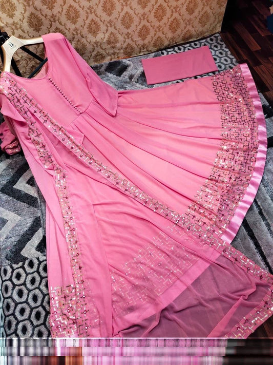 Stupendous Pink Color Georgette Sequence Work Occasion Wear Salwar Suit
