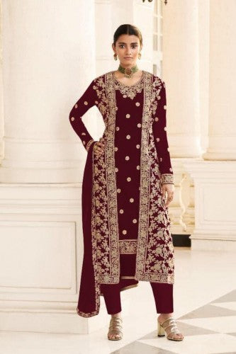 Gorgeous Maroon Color Embroidered Work Georgette Indo Western