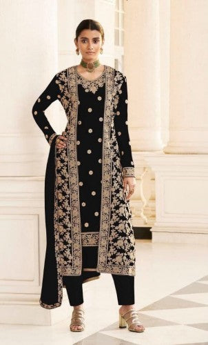 Tremendously Black Color Georgette Embroidered Work Indo Western For Wedding Wear
