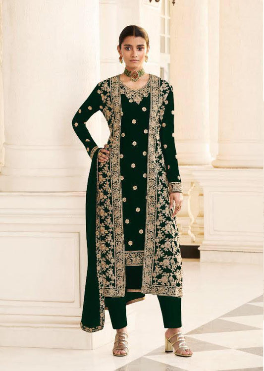 Unique Green Color Georgette Embroidered Work Indo Western Suit For Occasion Wear