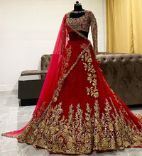Load image into Gallery viewer, Glorious Red Color Georgette Embroidered Work Lehenga Choli
