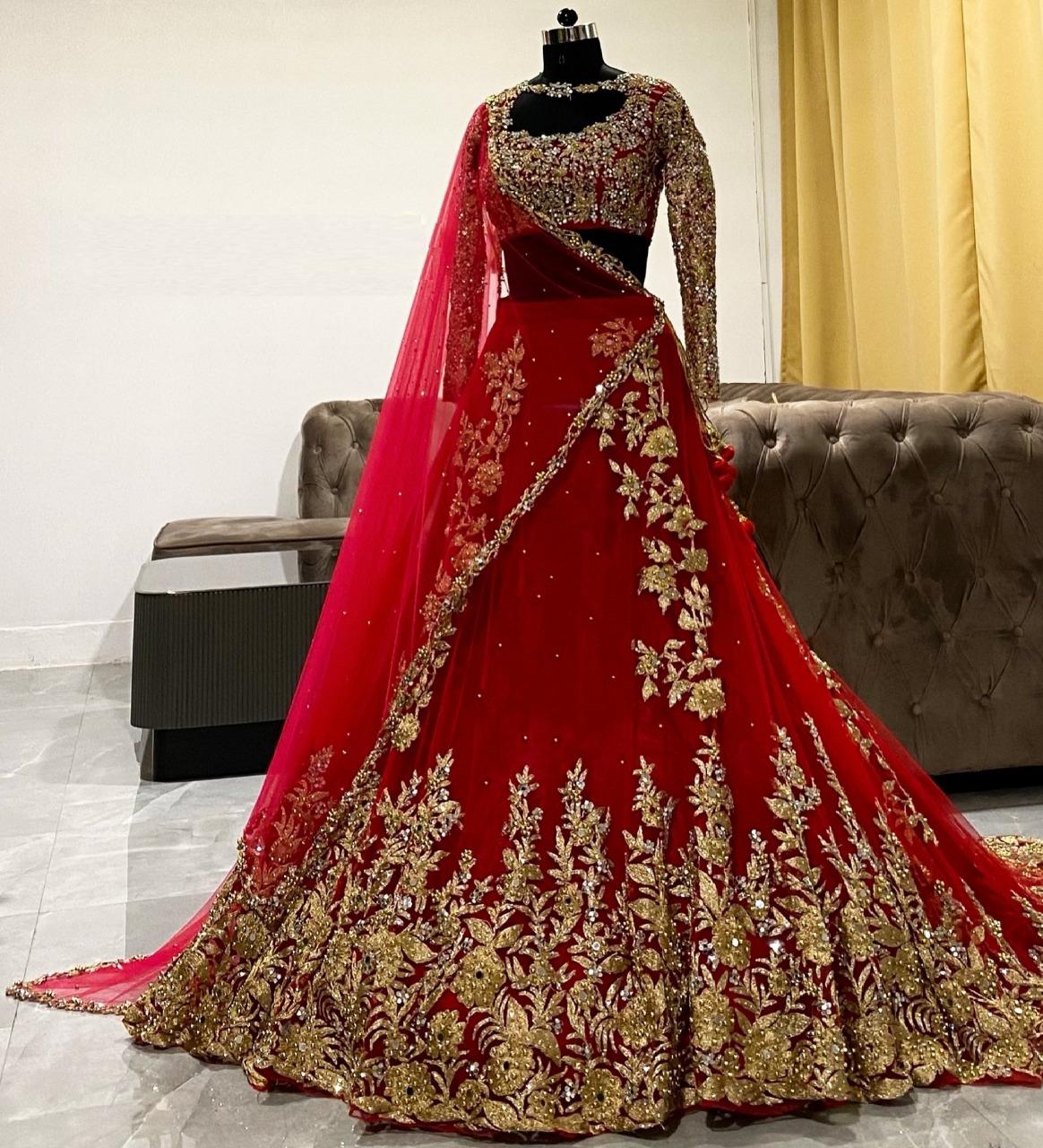 Glorious Red Color Georgette Embroidered Work Lehenga Choli