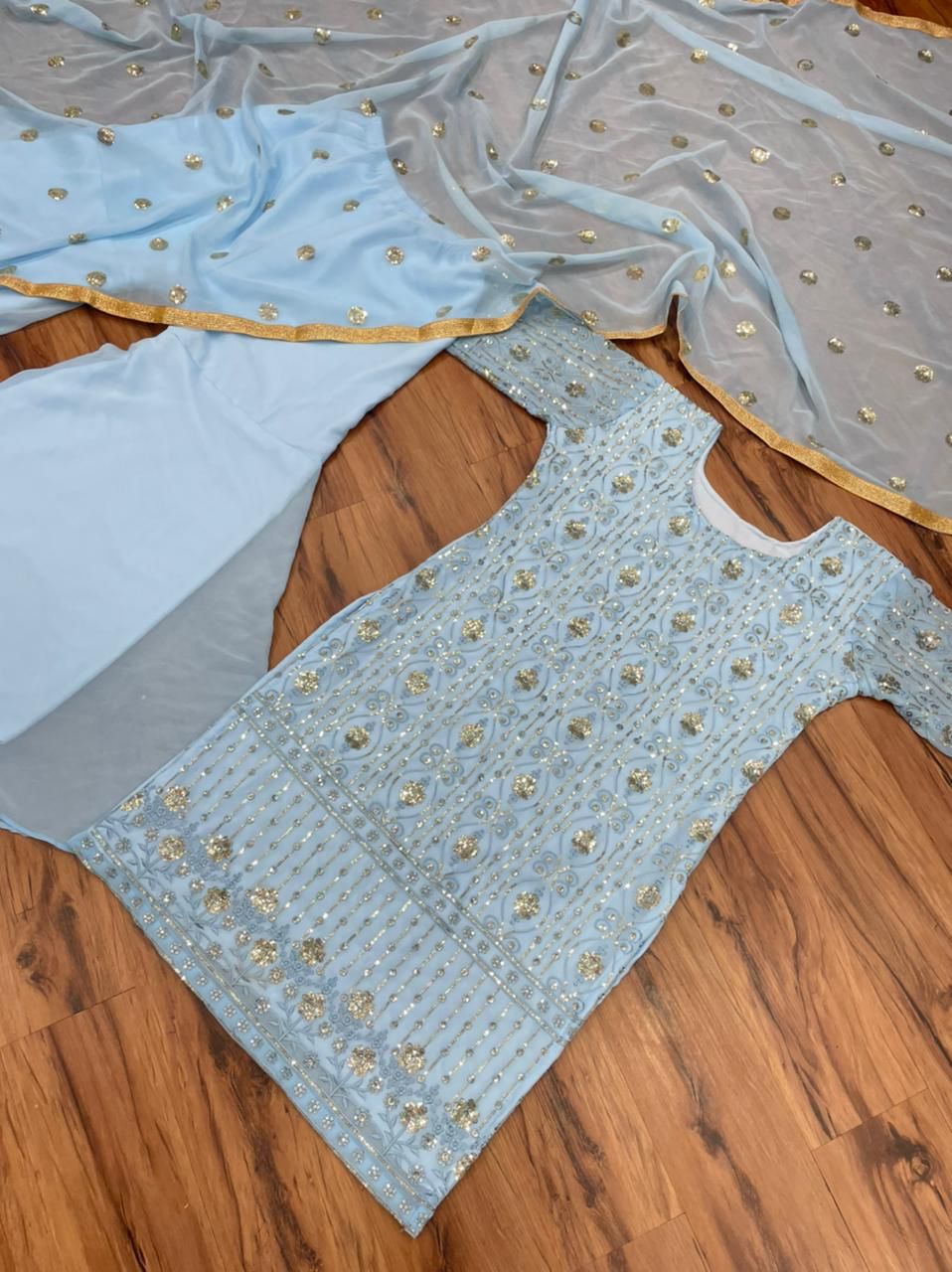 Good-looking Blue Color Georgette Sequence Work Salwar Suit For Function Wear