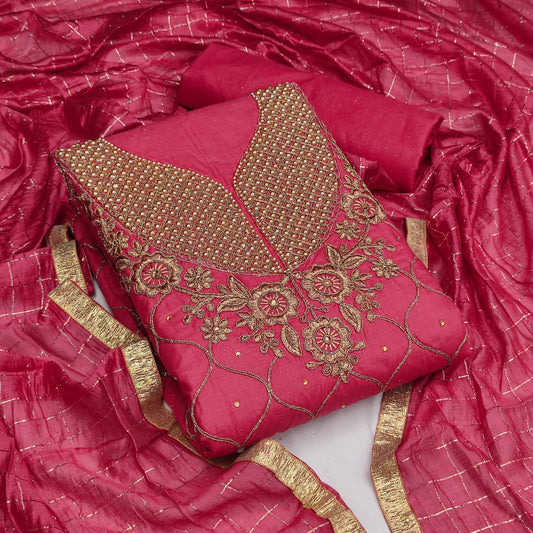Glamorous Casual Wear Cotton Embroidered Diamond Work Salwar Suit