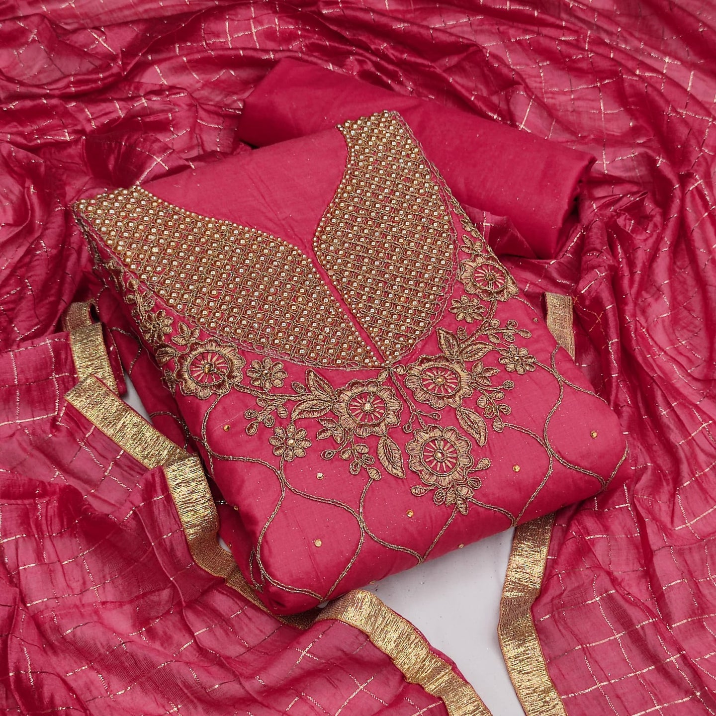 Glamorous Casual Wear Cotton Embroidered Diamond Work Salwar Suit