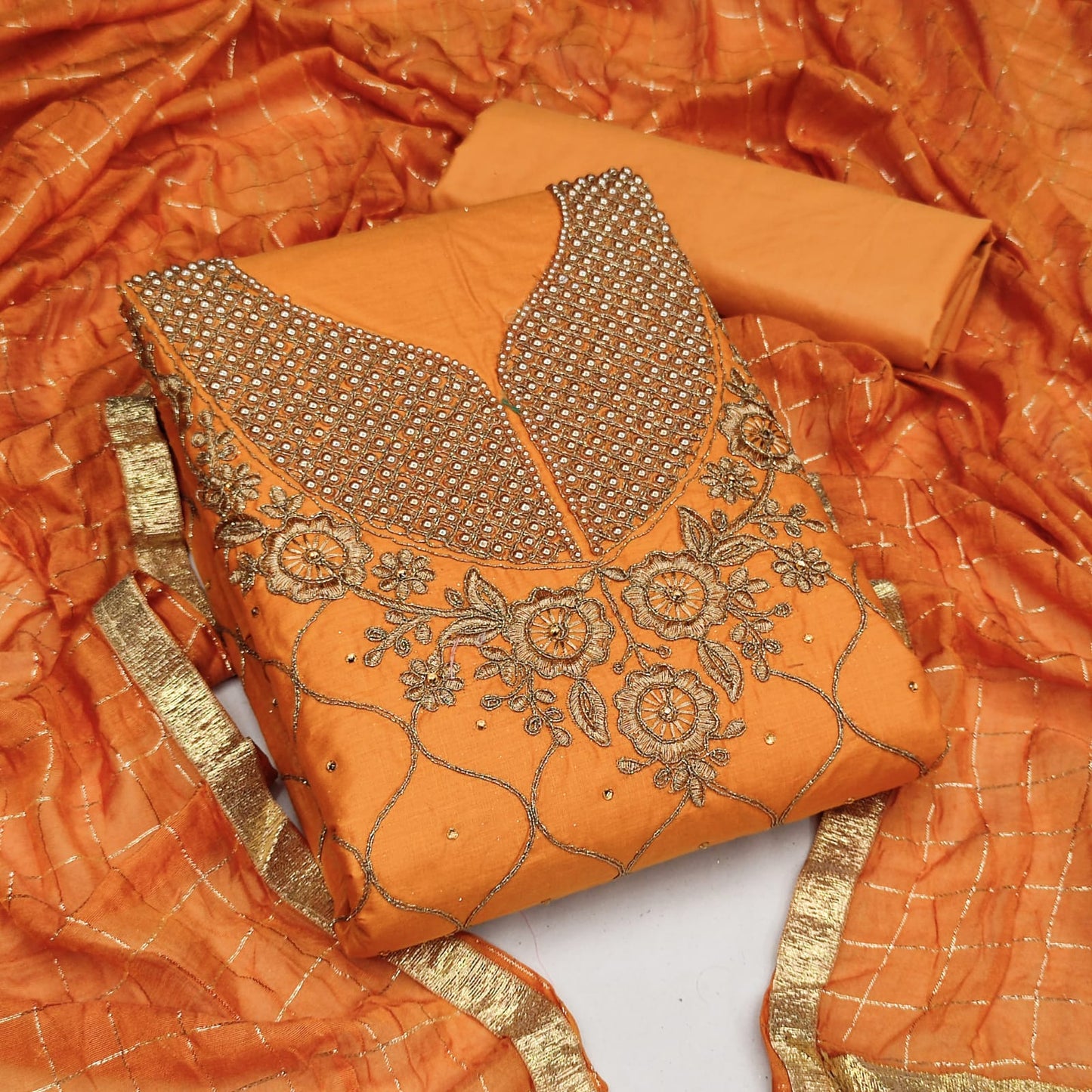 Glamorous Casual Wear Cotton Embroidered Diamond Work Salwar Suit