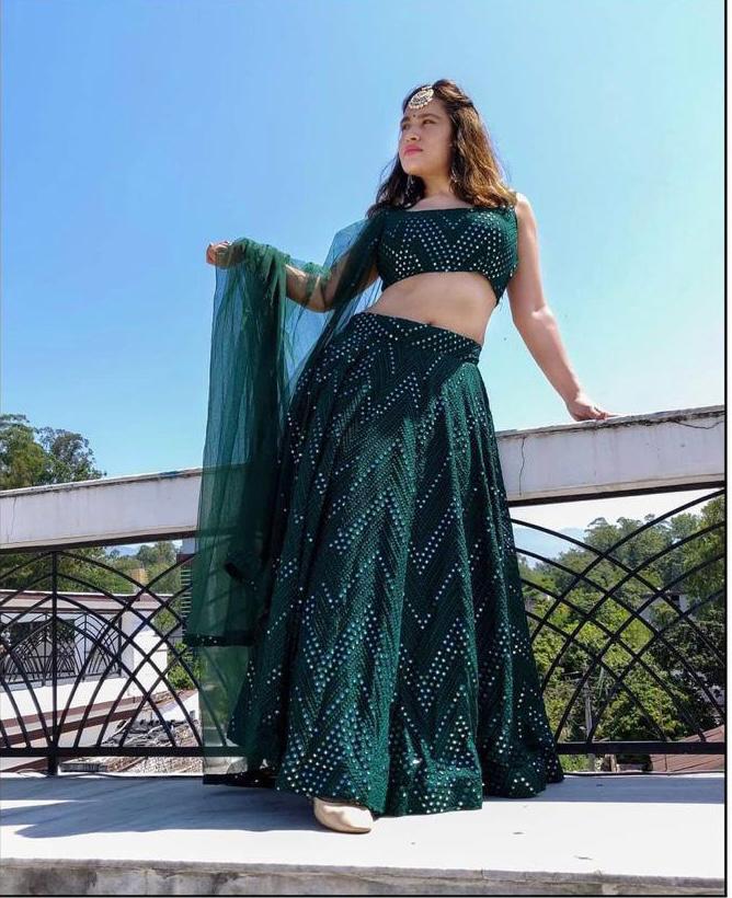Mind-blowing Rama Green Color Sequence Designer Embroidered Work Georgette Lehenga Choli For Function Wear