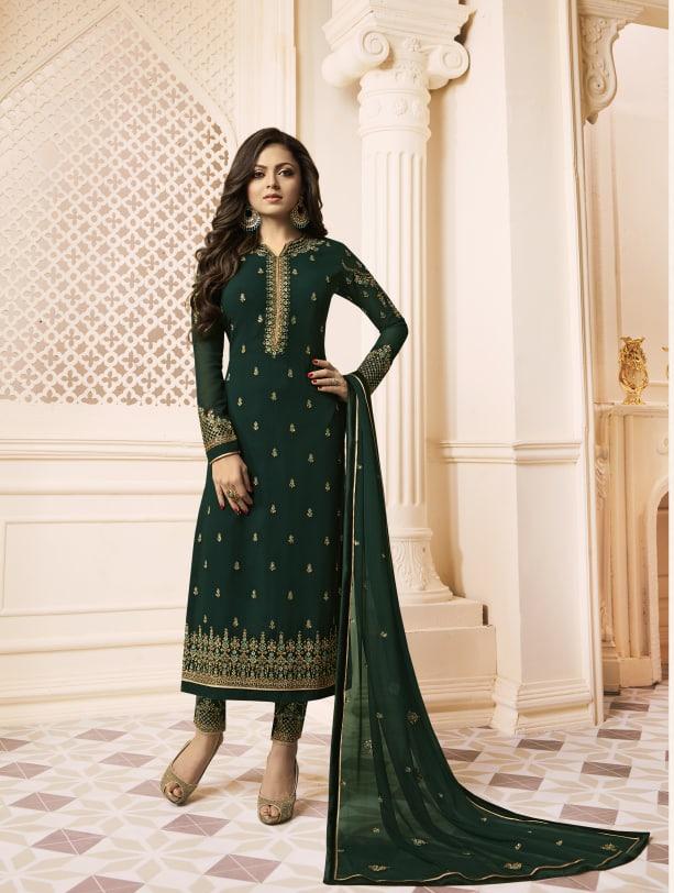 Enhancing Green Color Occasion Wear Georgette Stone Embroidered Work Suit