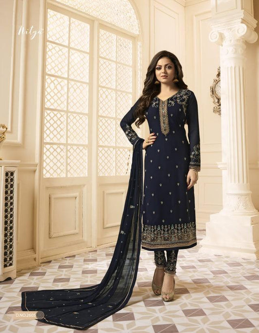 Blooming Blue Color Georgette Embroidered Work Salwar Suit For Wedding Wear