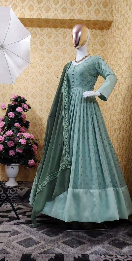 Exclusive Sea Green Color Festival Wear Embroidered Work Georgette Salwar Suit