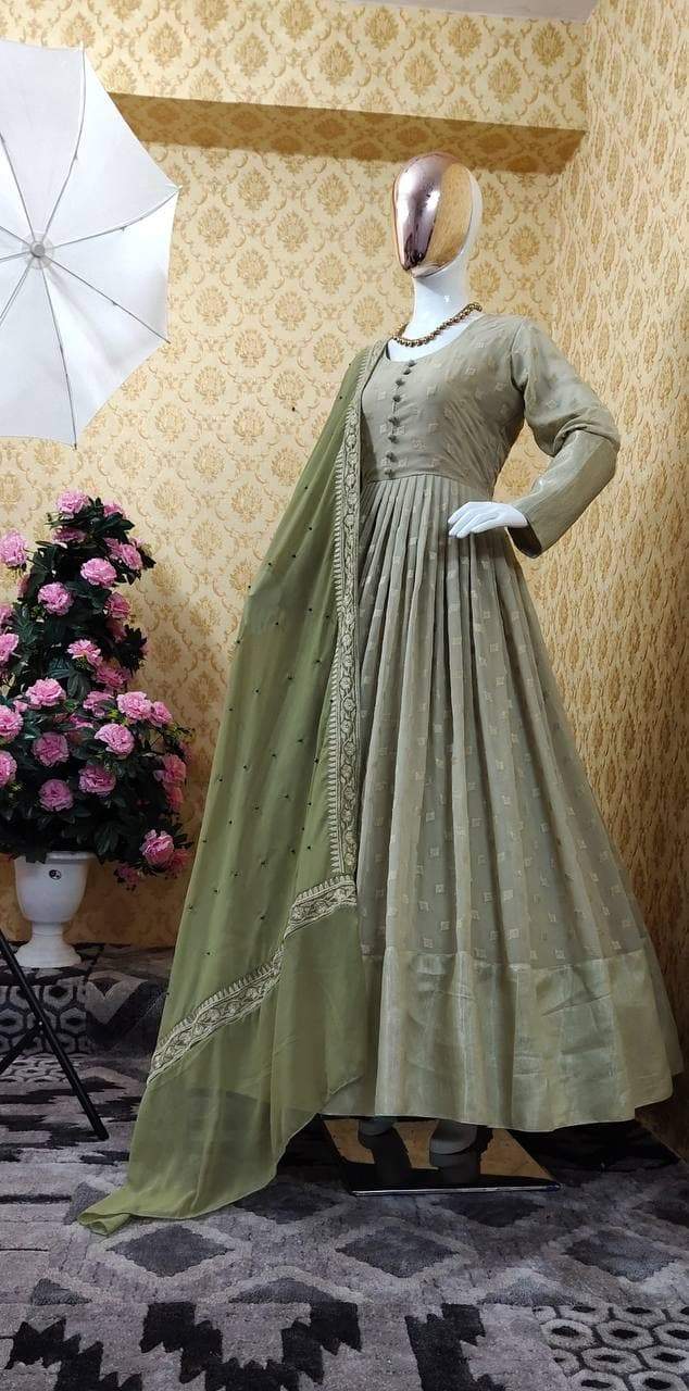 Graceful Green Color Embroidered Work Party Wear Georgette Salwar Suit