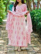 Load image into Gallery viewer, Jazzy Pink Color Printed Ready Made Rayon Dupatta Gown For Women
