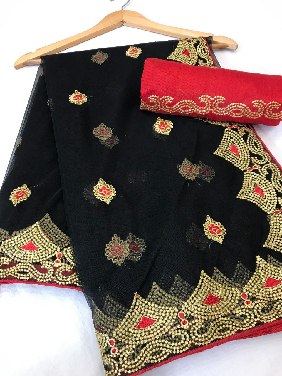 Black Color Designer Net Embroidery Work Wedding Wear Saree