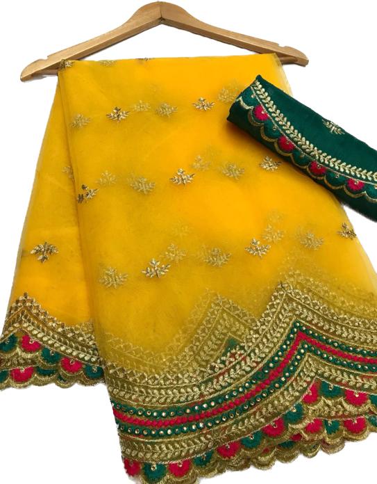 Designer Net Embroidery Border Work Wedding Wear Saree Blouse