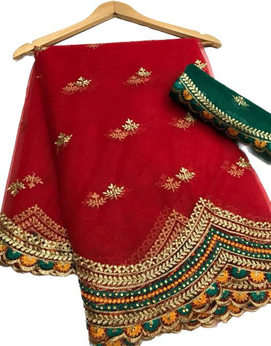 Designer Net Embroidery Border Work Wedding Wear Saree Blouse