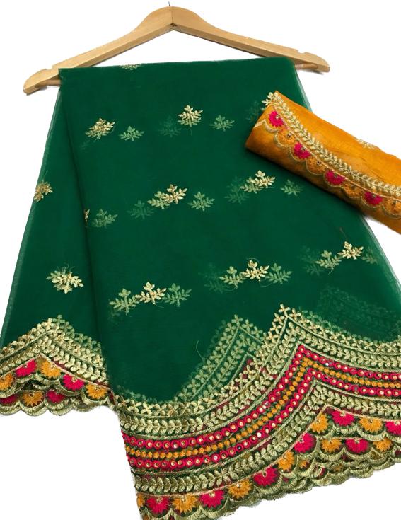 Designer Net Embroidery Border Work Wedding Wear Saree Blouse