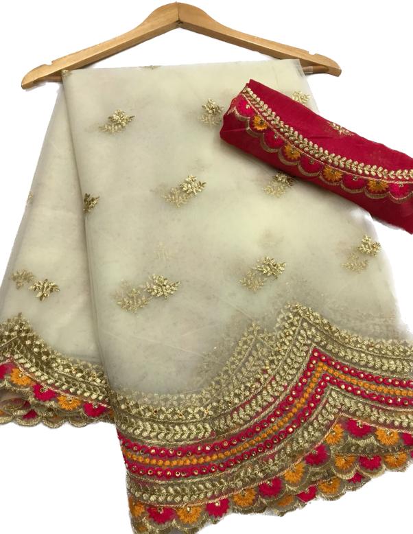 Function Wear Net Embroidery Border Work Wedding Wear Saree Blouse