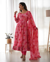Load image into Gallery viewer, Pink Organza Silk Floral Printed Gown
