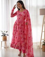 Load image into Gallery viewer, Pink Organza Silk Floral Printed Gown
