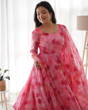 Load image into Gallery viewer, Pink Organza Silk Floral Printed Gown
